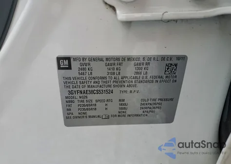 2012 Cadillac Srx Luxury Collection from USA, damaged, VIN 3GYFNAE38CS531524